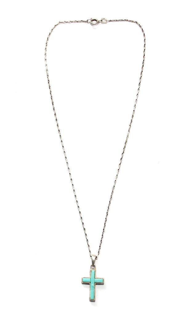 Schitterende Sterling Zilver Turquoise Kruishanger & Ketting, Sieraden, Tassen en Uiterlijk, Antieke sieraden, Ophalen of Verzenden