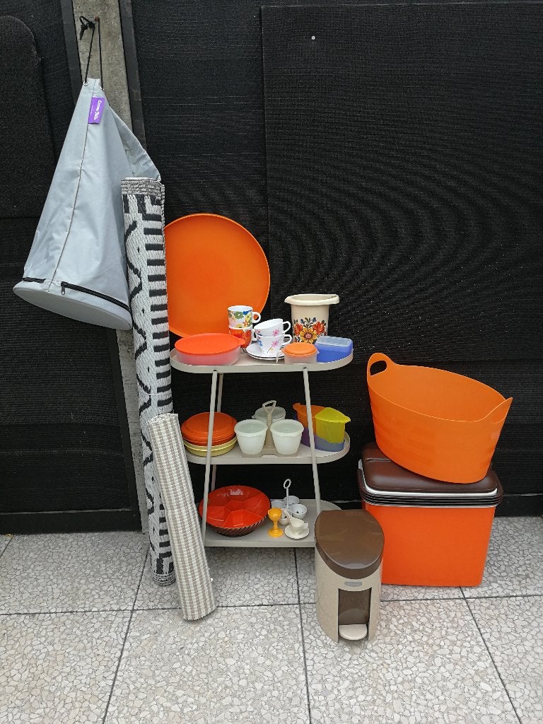 Vintage kampeer artikelen.Curver oranje koelbox, Emsa, Mepal, Ophalen, Gebruikt