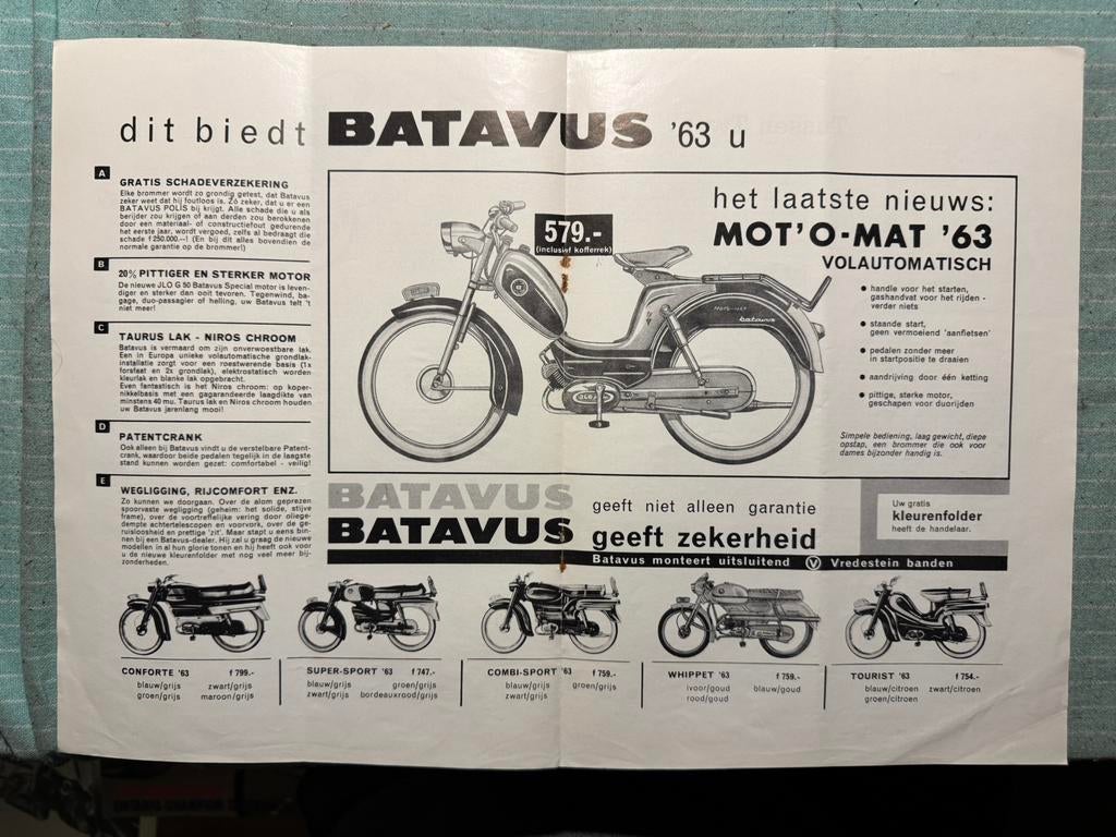 Advertentie 1963 Batavus Mot’O-Mat en andere Whippet, Ophalen of Verzenden, Gebruikt, Motoren
