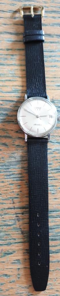 Pontiac Memodate vintage herenhorloge met kalender., Overige merken, Staal, Met bandje, Polshorloge