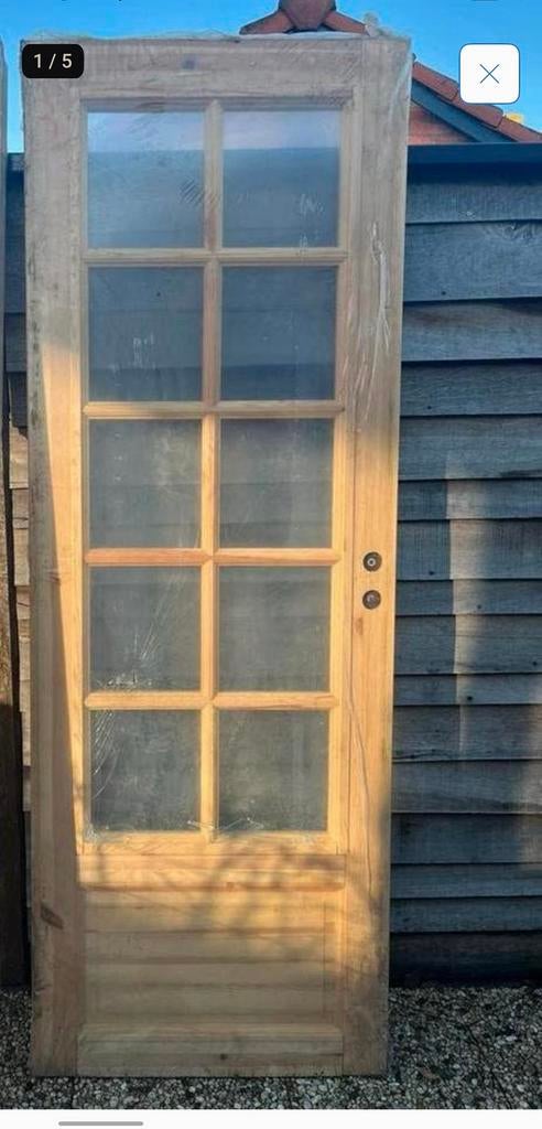 Vuren tuindeur, blokhutdeur, tuinhuisdeur, massief, Ophalen, 200 tot 215 cm, Glas, Buitendeur