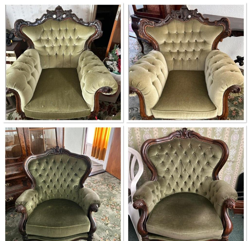 Set van 4 Antieke Chesterfield Fauteuils - Groen Fluweel, Ophalen of Verzenden
