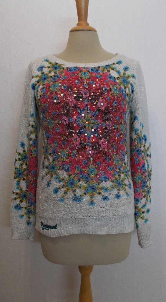 Aparte bewerkte print top/trui van Desigual! M, Kleding | Dames, Maat 38/40 (M), Zo goed als nieuw, Lange mouw, Meerkleurig