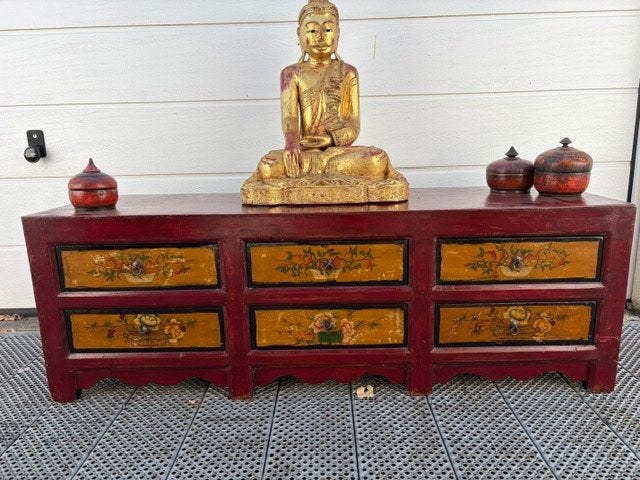 Antiek Tibetaans (Chinees) Dressoir, Ophalen, Gebruikt, 100 tot 150 cm, Tibetaans Chinees