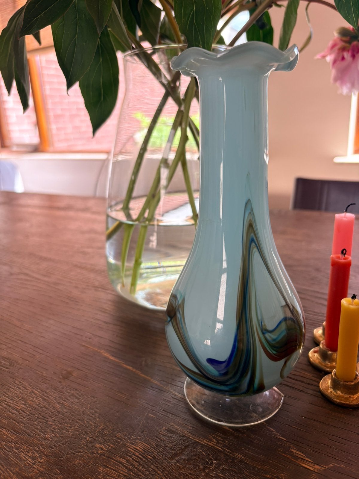 Vintage Murano-stijl vaas - Lichtblauw met swirl, Ophalen