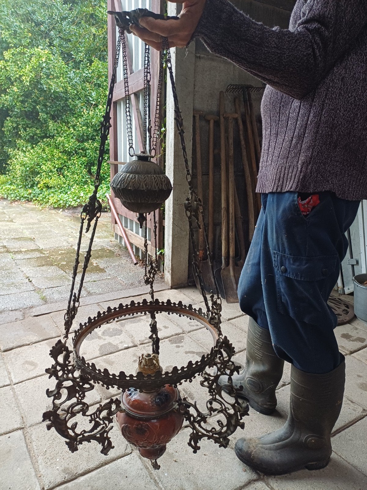 antieke olielamp, Ophalen