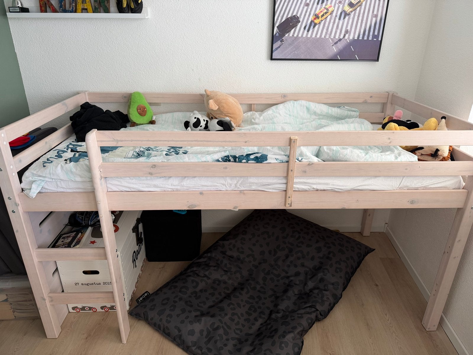 Stevig houten halfhoogslaper met ladder(Ikea), Ophalen, Gebruikt, 90 cm, Eenpersoons