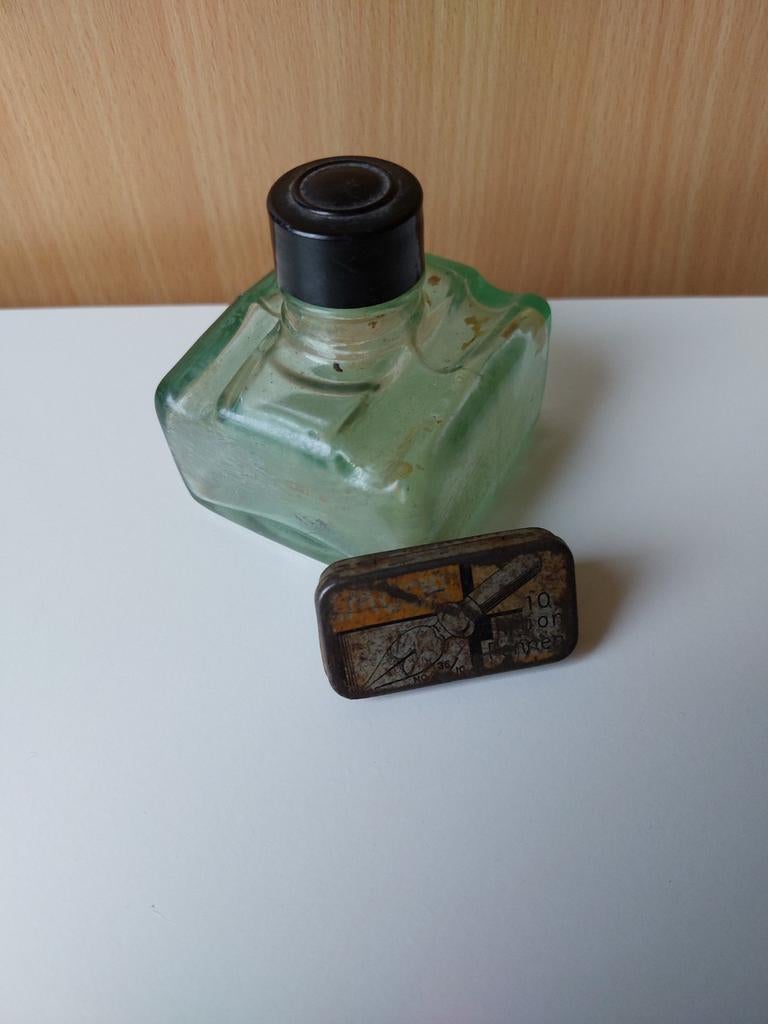 Antiek inktpotje met blikken doosje, Ophalen of Verzenden