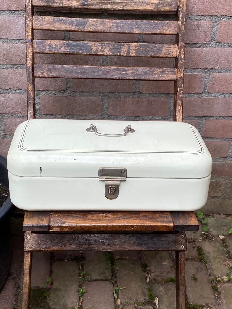 Antieke / vintage Brabantia broodtrommel, crème gouden bies, Ophalen of Verzenden