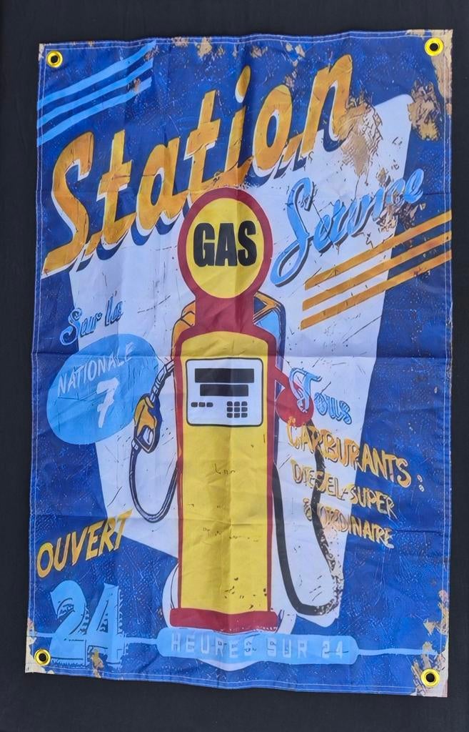 Vintage 'Station Service' Reclamebanner/vlag,Gas Pomp Design, Ophalen of Verzenden, Reclamebord