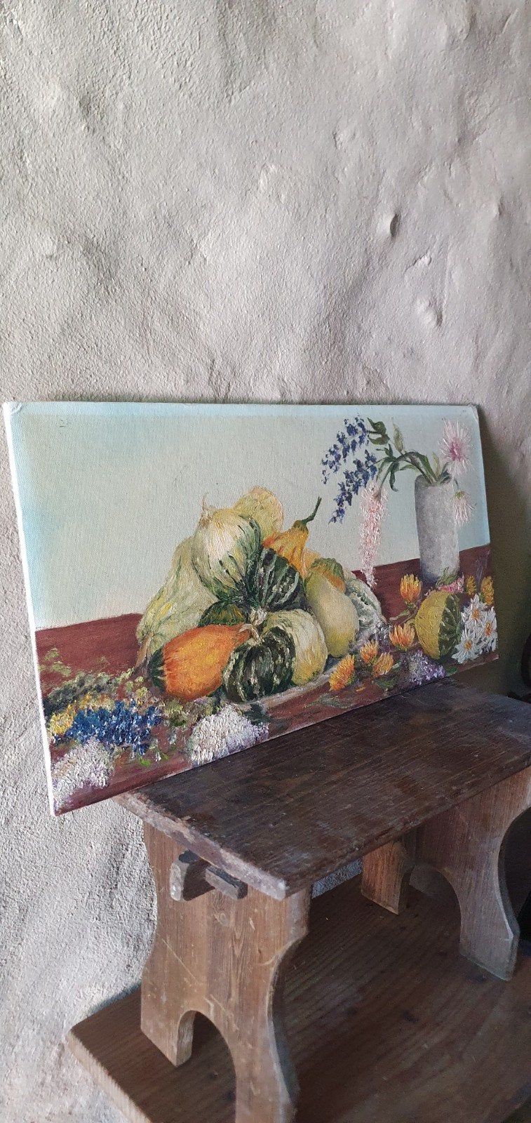 schilderwerk herfst op linnen van mooie sortering pompoenen, Ophalen of Verzenden