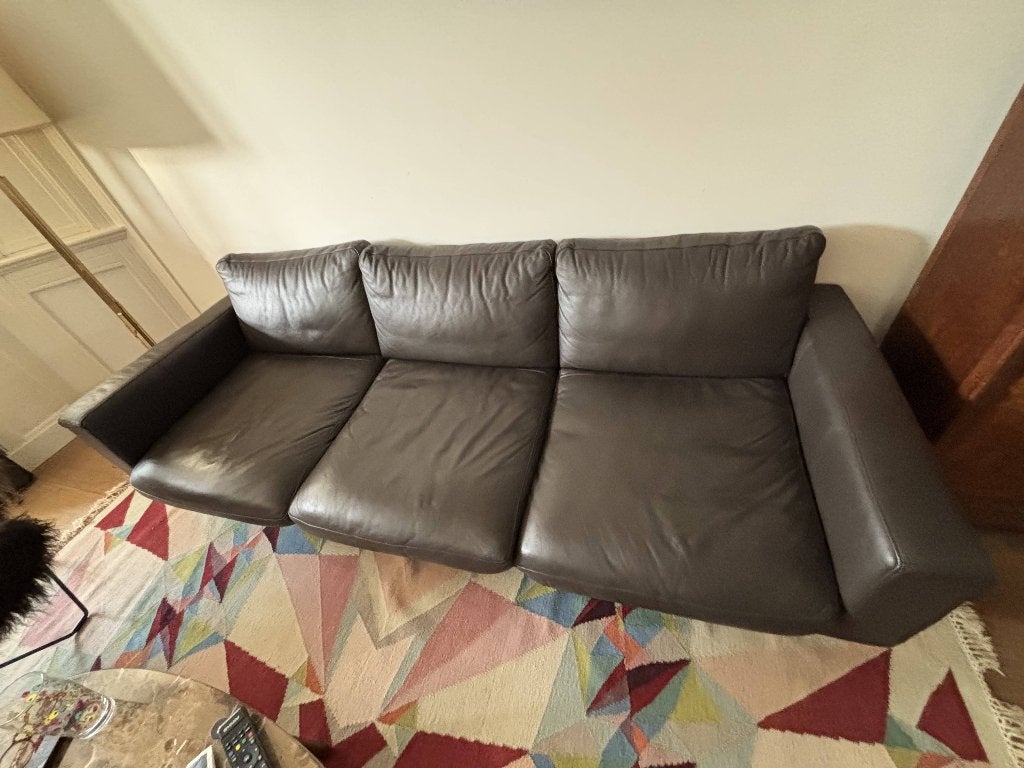 BoConcept Carlton 3-zitsbank 240 cm, echt leer – mokka/bruin, Ophalen, Gebruikt, Driepersoons, Rechte bank