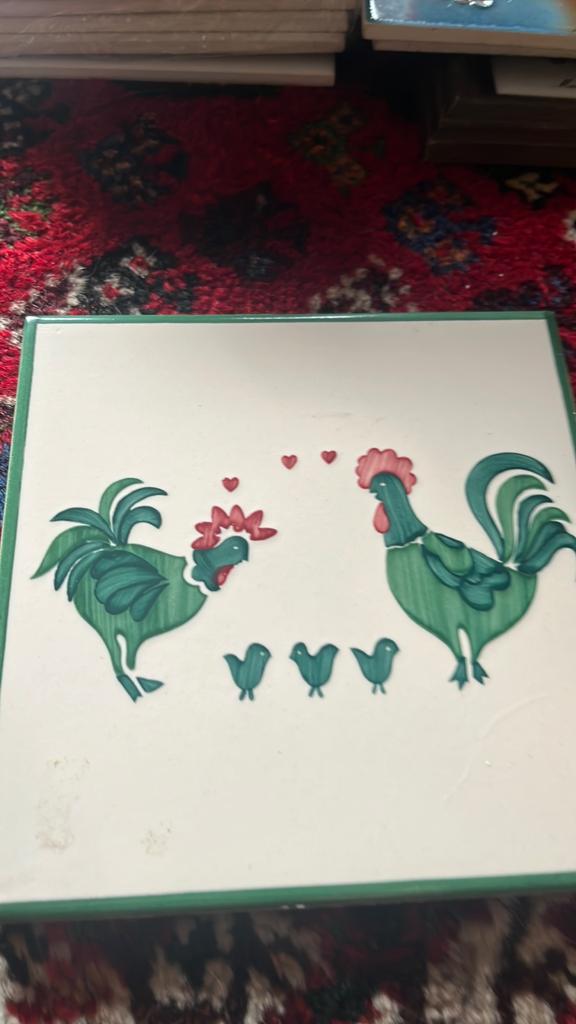 Vintage tegel met kippen, Antiek en Kunst, Ophalen of Verzenden