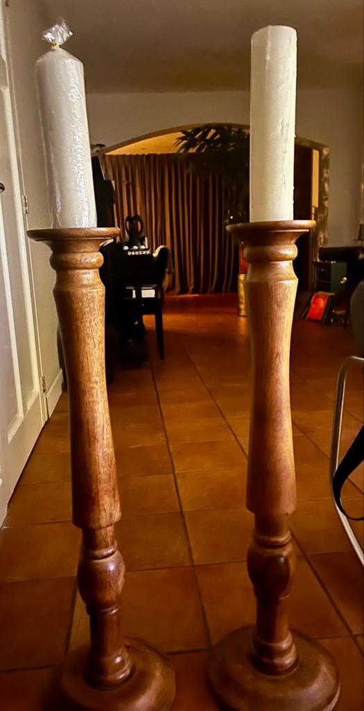 Grote houten vloerkandelaars, 90 cm, koloniaal/landelijk, Ophalen, Gebruikt, Bruin, 75 cm of meer