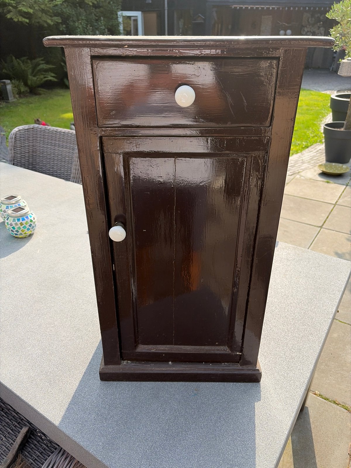 Vintage houten kastje met lade en deurtje, Ophalen