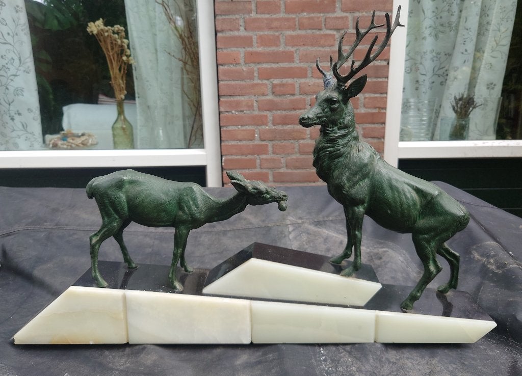 Louis-Albert CARVIN (1875-1951) "Cervi@ Art Deco beeld ~1920, Art deco, Zoogdier, Beeld, Bruin