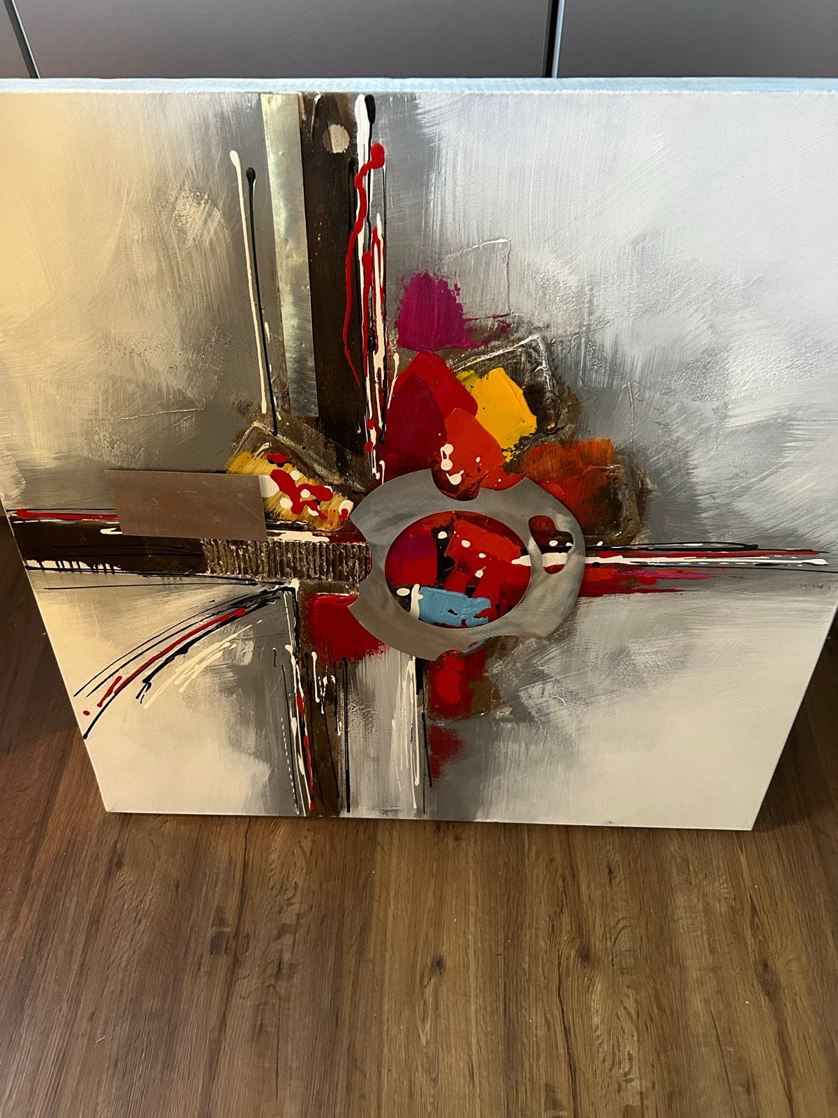 Modern Abstract Schilderij met Textuur en Levendige Kleuren, Ophalen