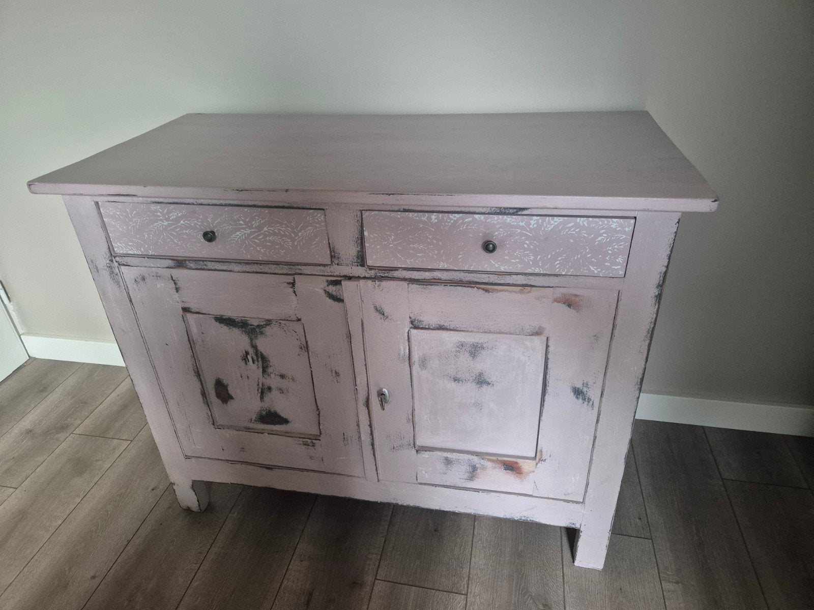 Lichtroze vintage dressoir/kastje met laatjes en deuren, Ophalen, Gebruikt, 100 tot 150 cm, Vintage