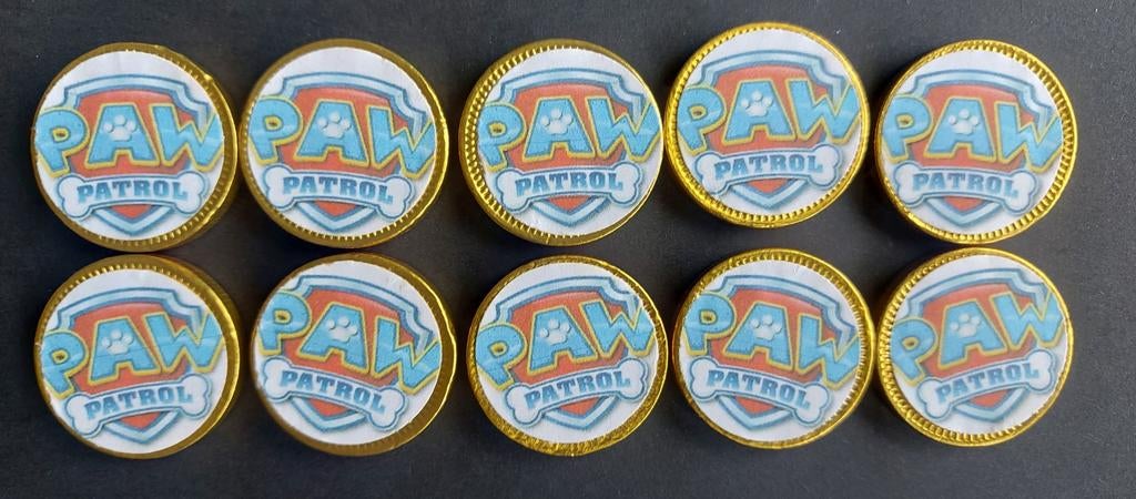 Set van 10 Paw Patrol traktatie chocolademunten, Ophalen of Verzenden, Nieuw, Versiering, Verjaardag