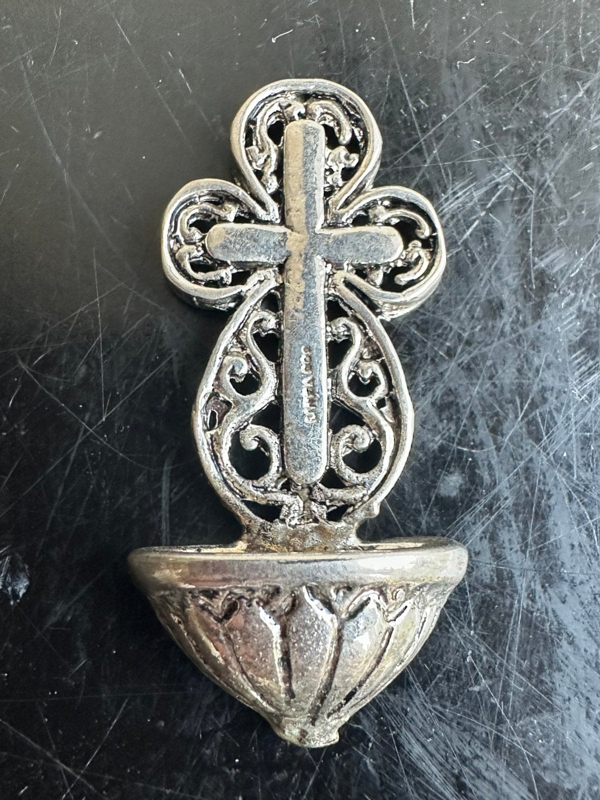Zilver beeldje miniatuur Wijwater bakje, Ophalen of Verzenden, Gebruikt