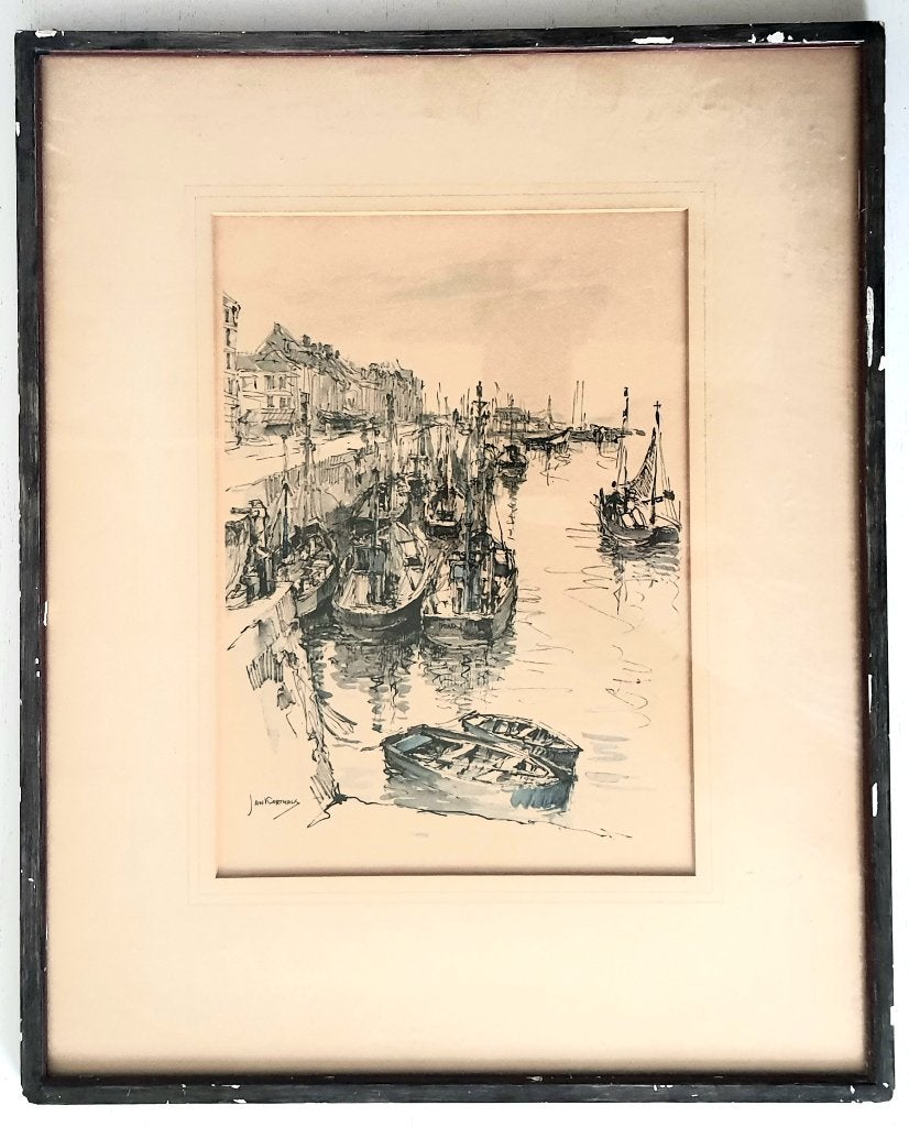 Havengezicht, Jan Korthals (1916–1972), Ophalen of Verzenden, Overige techniek