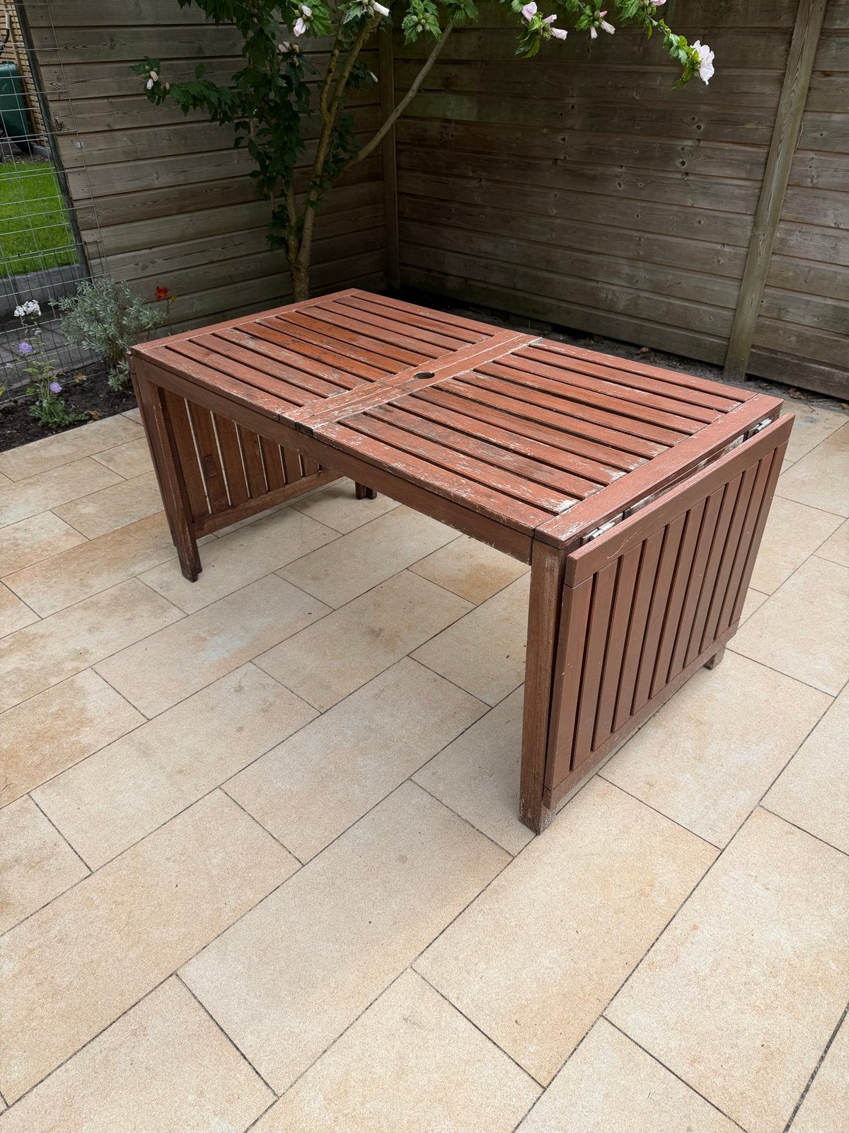 Uitschuifbare tuintafel van hout, Tuin en Terras, Ophalen, Gebruikt, Rechthoekig, Hout