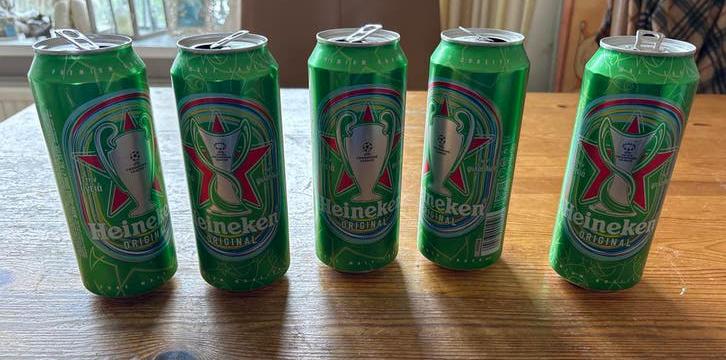 Heineken Champions League Blikjes (5 stuks) leeg verzamelaar, Ophalen of Verzenden, Gebruikt, Flesje(s), Heineken