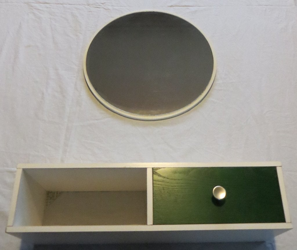 Vintage kaptafel / toilettafel uit de jaren 70. Spiegel rond, Ophalen, Overige materialen, Gebruikt, 50 tot 100 cm