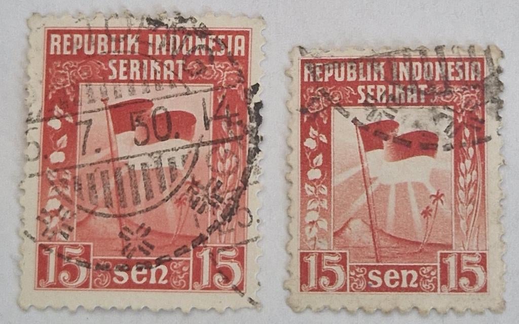 Indonesië 1950 - ZBL 39-40 - Vlag, groot en klein formaat, Ophalen of Verzenden, Gestempeld, Zuidoost-Azië
