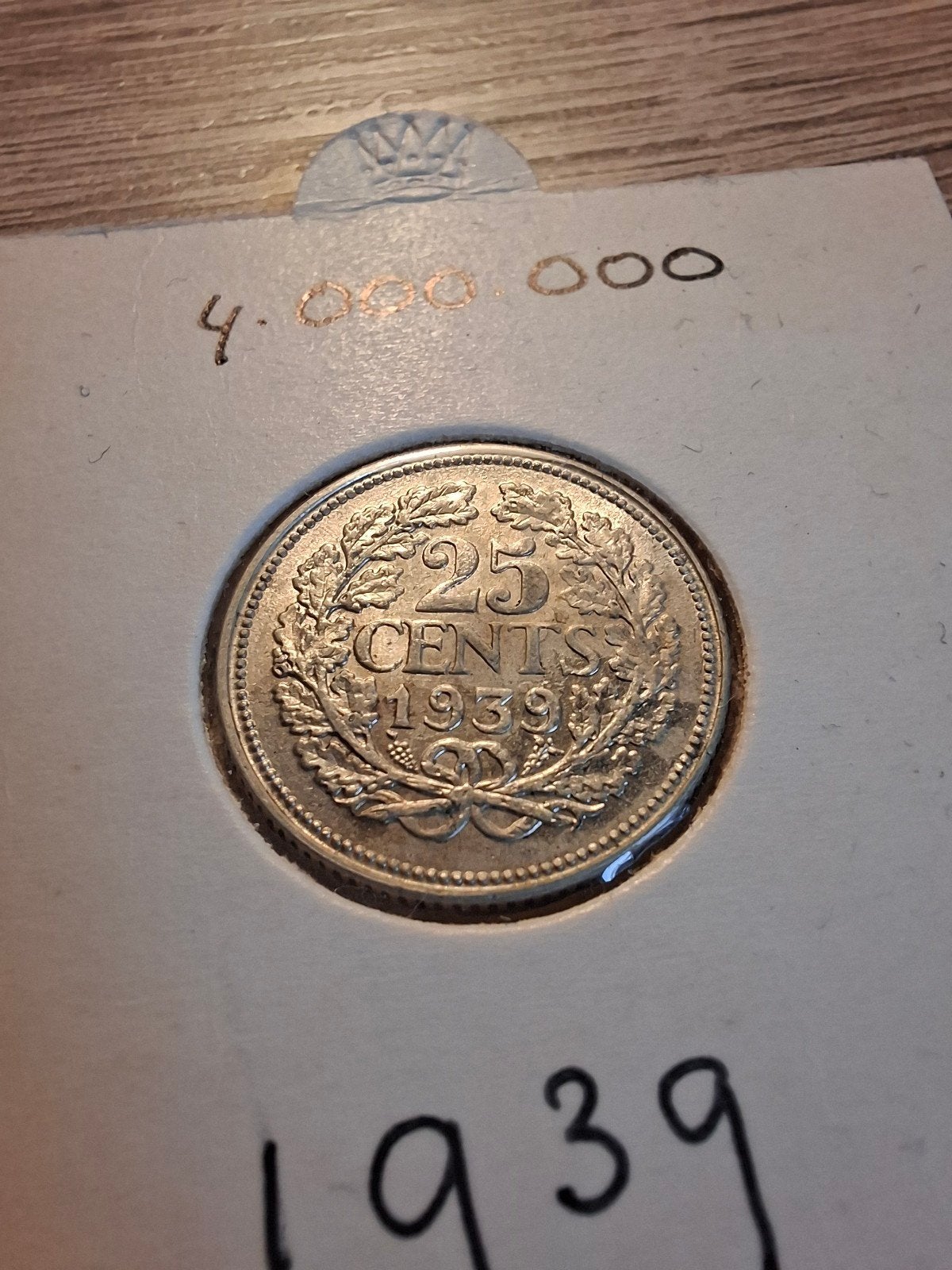 Kwartje / 25 cent 1939 | Wilhelmina | Kwaliteit, Zilver, 25 cent, Ophalen of Verzenden, Koningin Wilhelmina