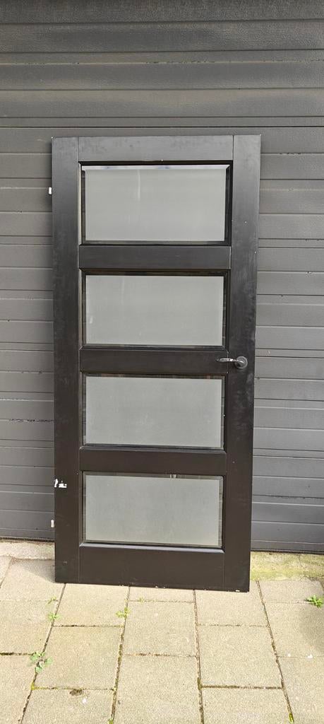 Opdekdeur zwart. Met glas 88 x 199,5, Doe-het-zelf en Verbouw, Deuren en Horren, Ophalen, Gebruikt, Binnendeur, Glas