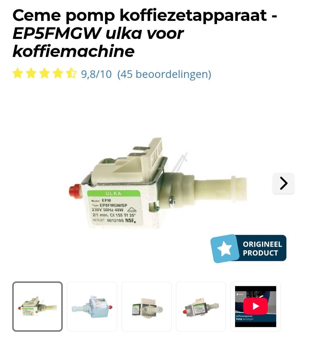 Ceme pomp EP5FMGW Ulka voor koffiemachine, Ophalen, Nieuw
