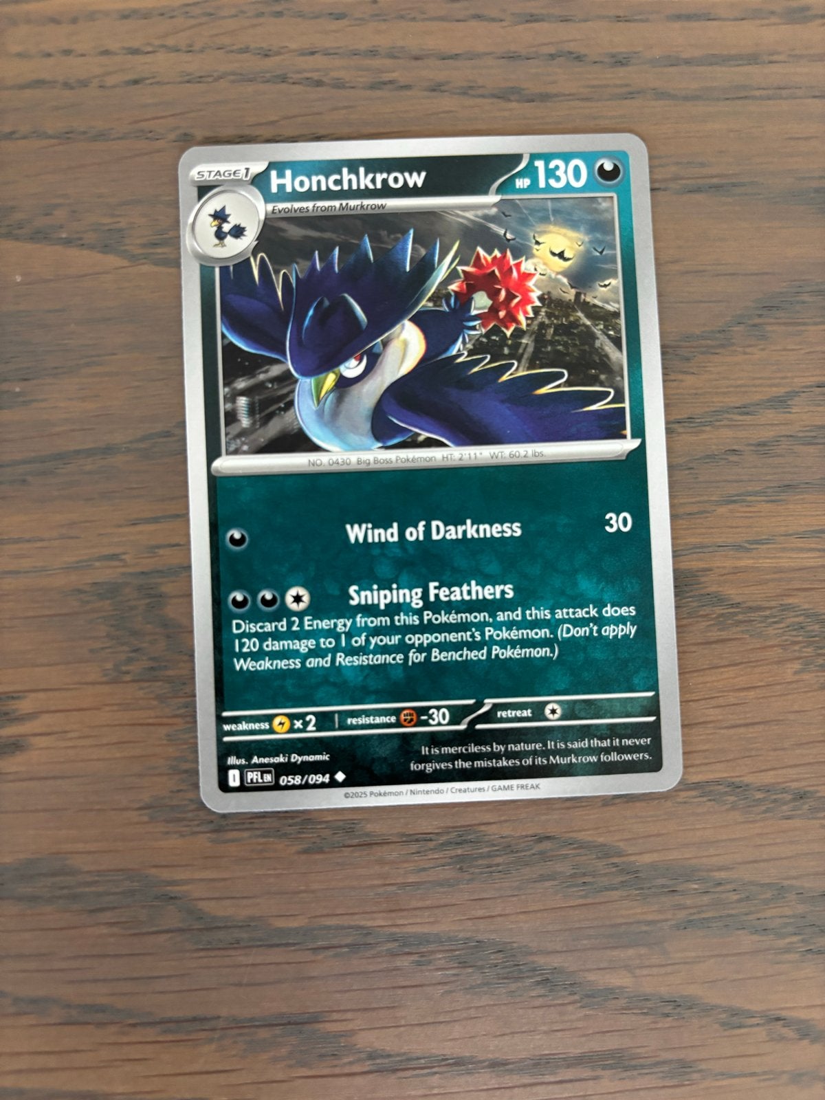 Pokémon Kaart Honchkrow 058/094 - Nieuwstaat, Ophalen of Verzenden, Nieuw, Losse kaart