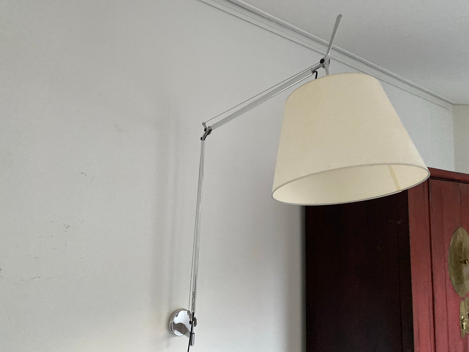 Verstelbare design wandlamp Artemide Tolomeo met stoffen kap, Wit, Overige merken, Gebruikt, E27 (groot)