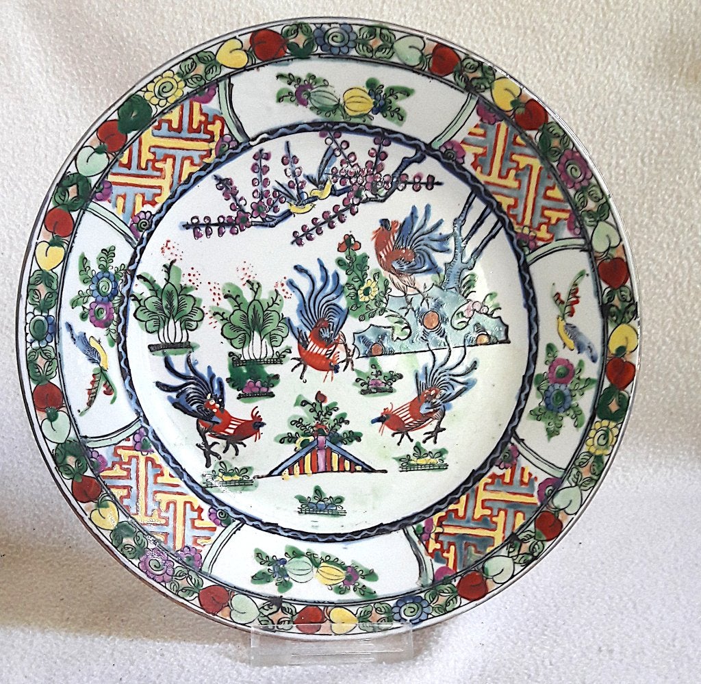 Antiek Chinees bord met haanmotief, handgeschilderd, Ophalen of Verzenden