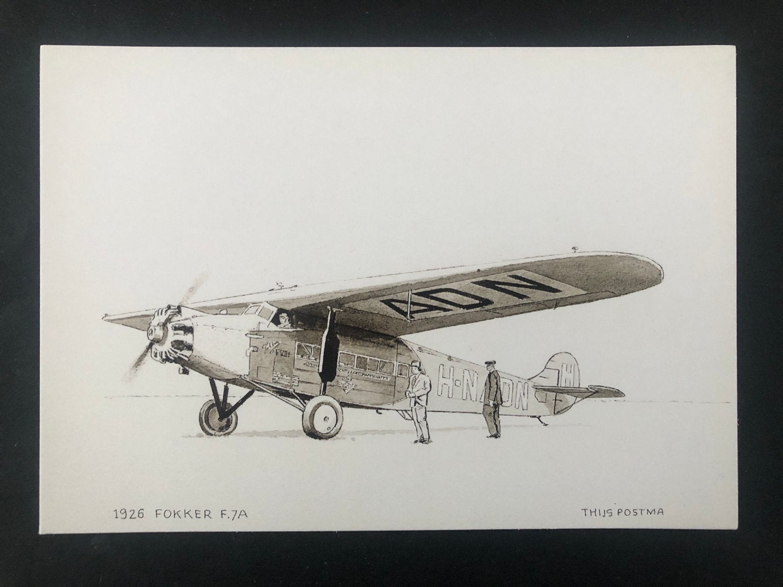 Fokker F.7A 1926 Thijs Postma Ansichtkaart, Verzamelen, Luchtvaart en Vliegtuigspotten, Ophalen of Verzenden, Nieuw, Kaart, Foto of Prent