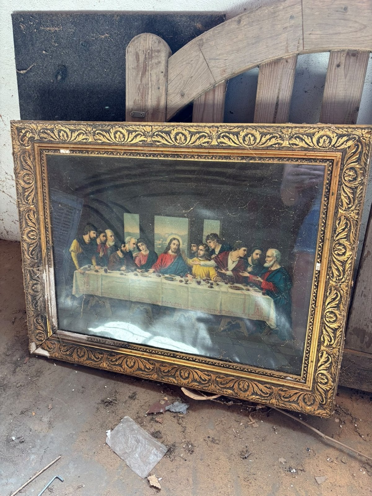 Antiek schilderij 'Het Laatste Avondmaal' in gouden lijst, Ophalen