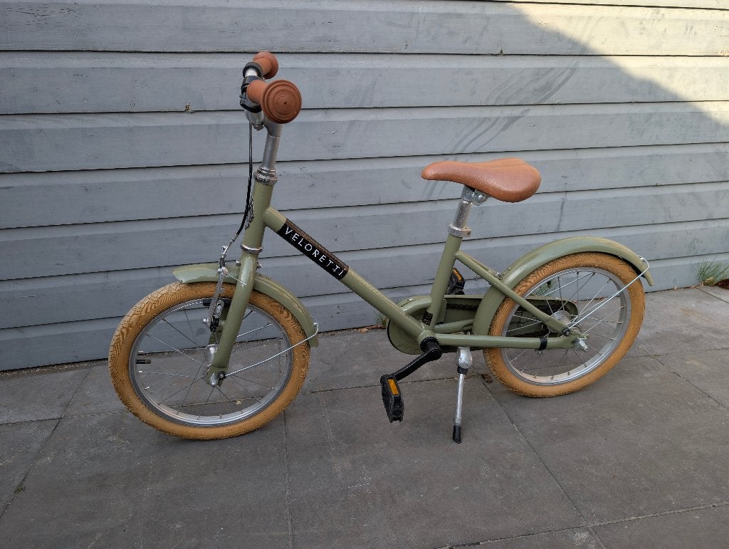 Veloretti Maxi 16" Desert Moss groene kinderfiets, Ophalen, Terugtraprem, Zijwieltjes, Veloretti