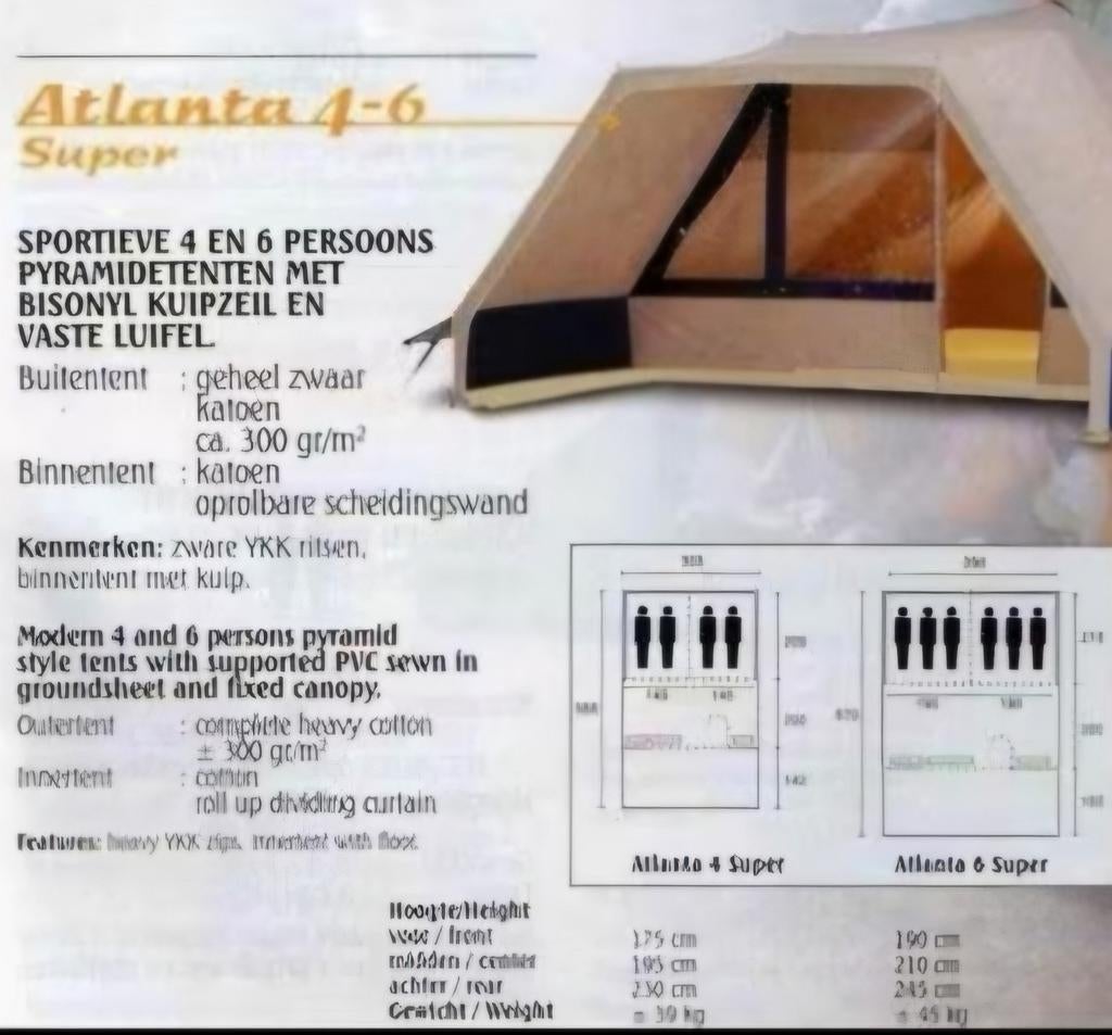Atlanta 4-6 Super Piramidetent - Katoen, 4 of 6 personen, Caravans en Kamperen, Tenten, Ophalen, Gebruikt