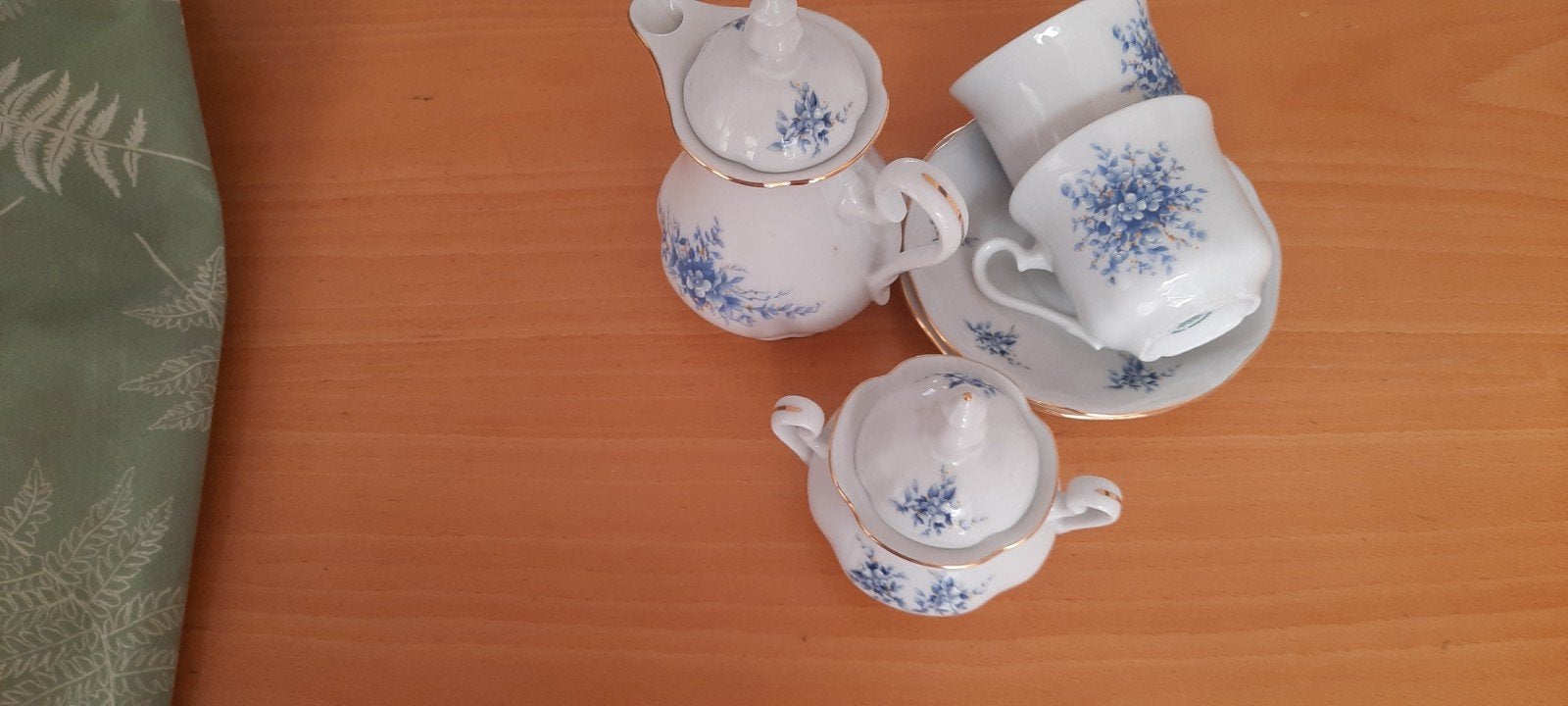 Vintage porseleinen theeservies met blauw bloemmotief, Ophalen of Verzenden