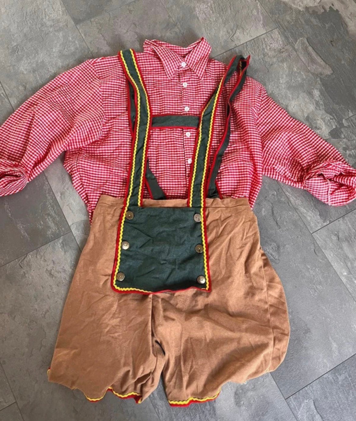 Tirol verkleedkleding hose en ruiten blouse 52/54, Ophalen, Zo goed als nieuw, Maat 46/48 (XL) of groter, Carnaval