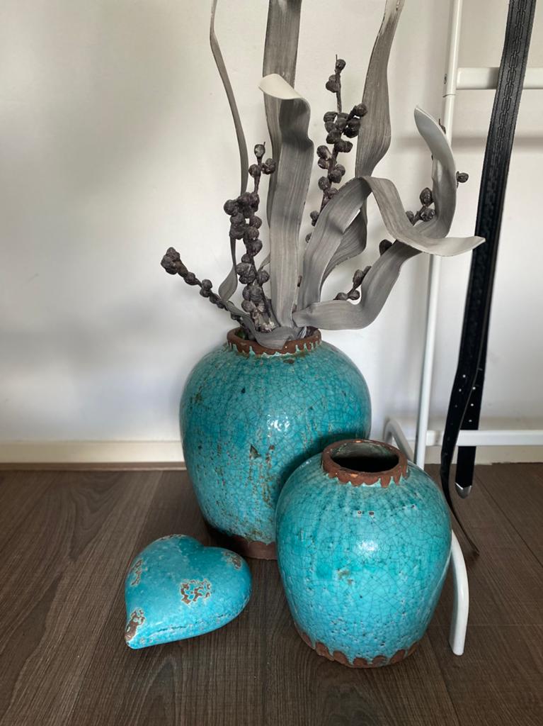 PTMD vaas / pot turquoise kleur, Overige kleuren, Aardewerk of Porselein, Ophalen of Verzenden, Zo goed als nieuw
