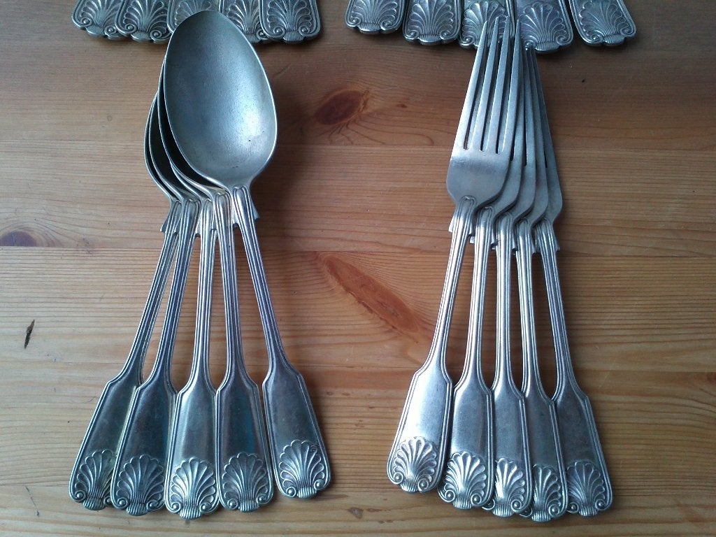 Mooi antiek 20 delig silverplate bestek uit Engeland., Ophalen of Verzenden