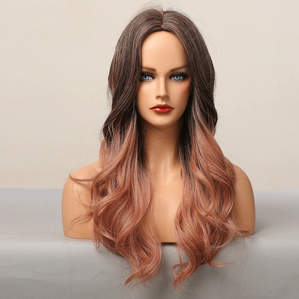 Bruine Rode Lange Pruik Met Slag Zwart Haar Dames Ombre, Verzenden, Nieuw, Pruik of Haarverlenging
