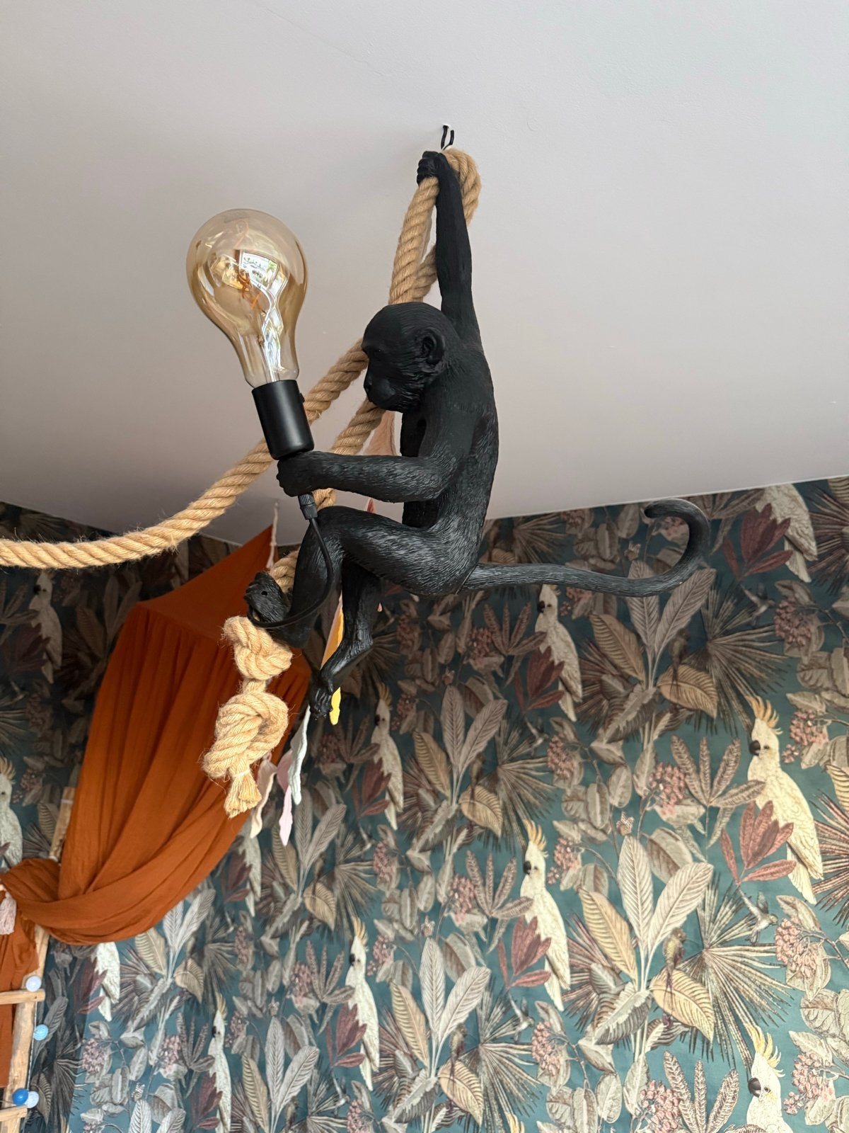 Aap lamp hanglamp met touw - unieke decoratie, Ophalen, Zo goed als nieuw, Minder dan 25 cm, Minder dan 100 cm