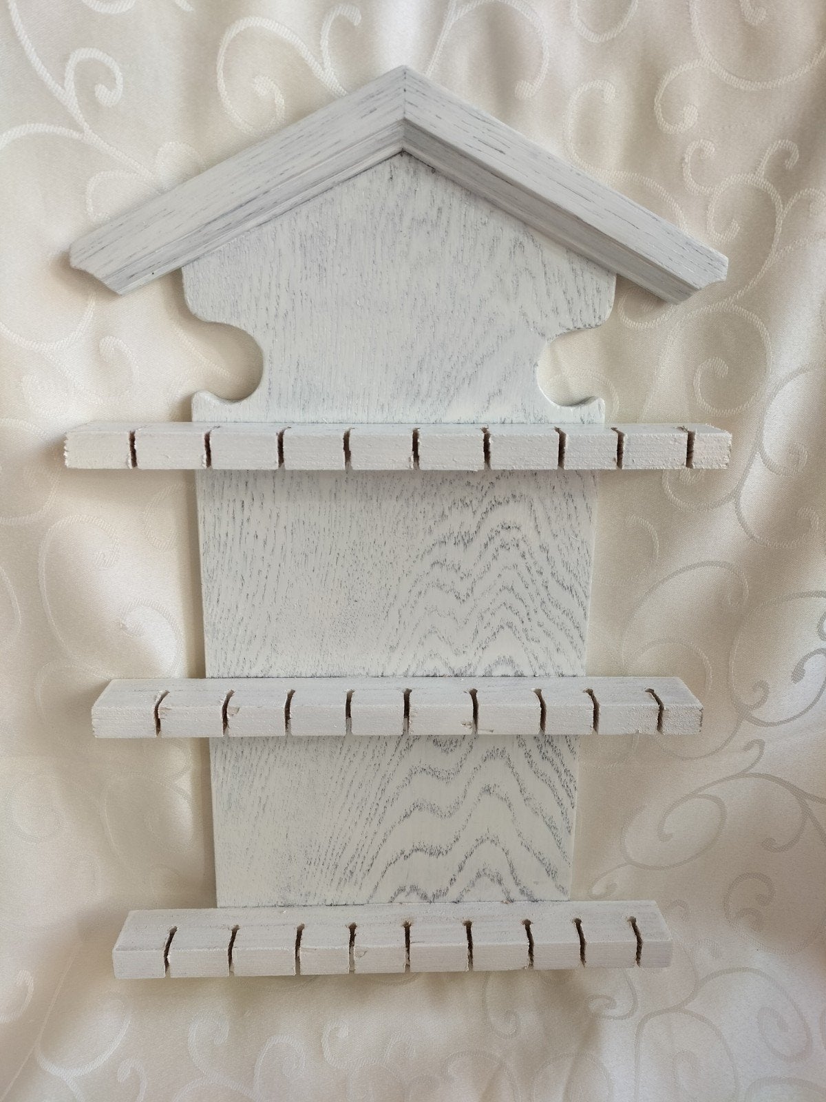 Vintage houten lepelrek wit geverfd voor 27 lepeltjes, Hout, Gebruikt, Ophalen of Verzenden, Landelijk