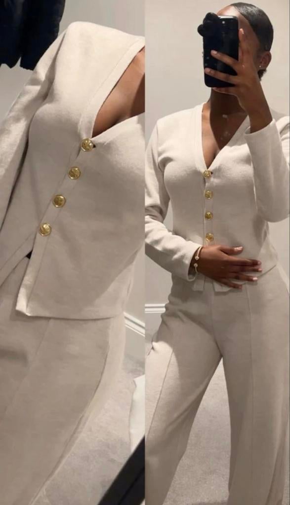 Zara beige set met gouden knopen, Verzenden, Zo goed als nieuw