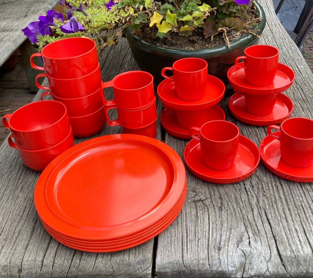 Mepal Vintage Servies Licht Rood - 6 Persoons, Ophalen of Verzenden, Gebruikt