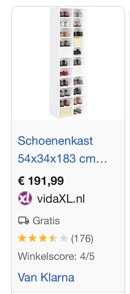 vidaXL Schoenenkast 54x34x183 cm wit, Ophalen, Nieuw