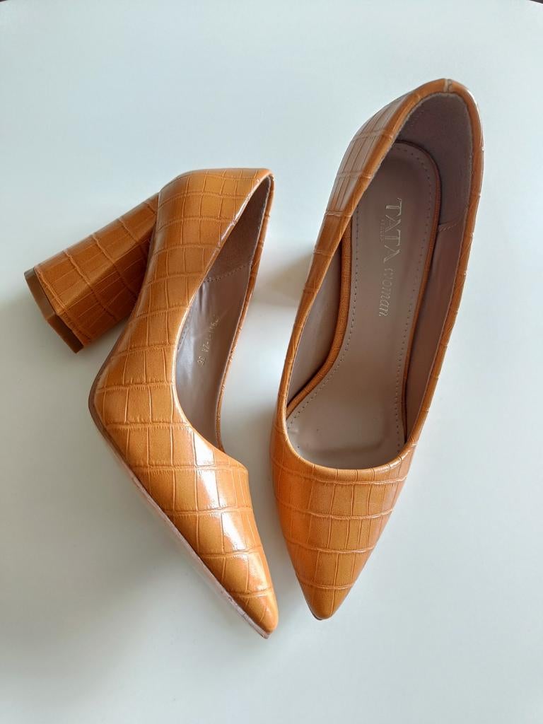 Croco zomer pumps geel/oranje maat 36, Pumps, Verzenden, Geel, Zo goed als nieuw